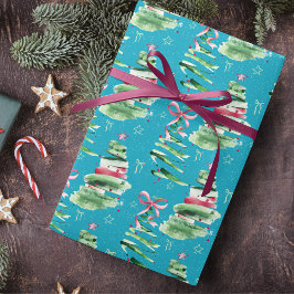 Cute pink Coquette bows Christmas trees aqua Geschenkpapier