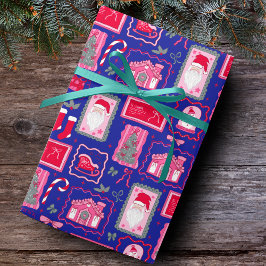 Cute Pink Coquette Frames Pattern Christmas Blue Geschenkpapier