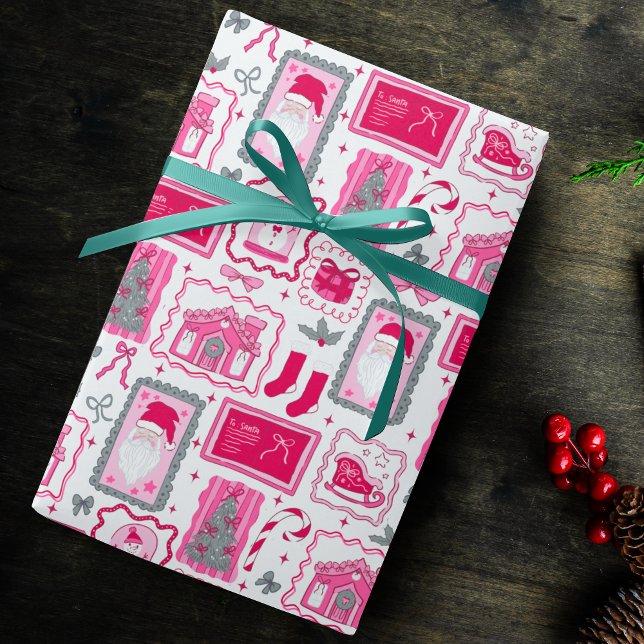 Cute Pink Coquette Frames Pattern Christmas Geschenkpapier (Von Creator hochgeladen)