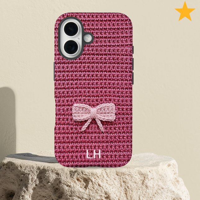 Cute Pink Crochet Bow Yarn Custom Name Case-Mate iPhone Hülle (Von Creator hochgeladen)