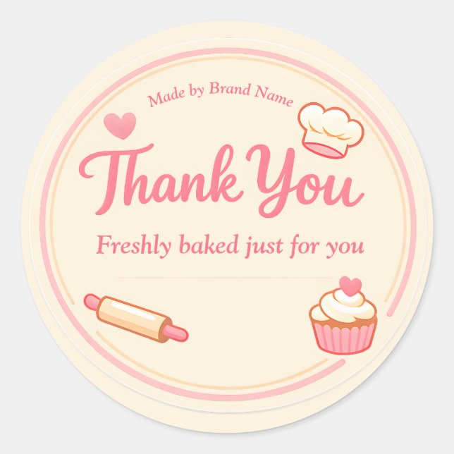 Cute Pink Cupcake and Rolling Pin Bakery Thank You Runder Aufkleber (Vorderseite)
