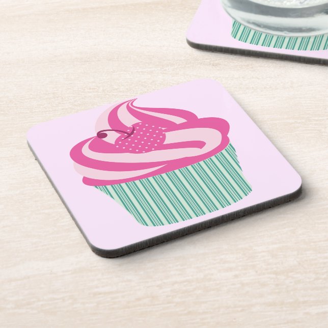 Cute Pink Cupcake Pastel Pink Getränkeuntersetzer (Linke Seite)