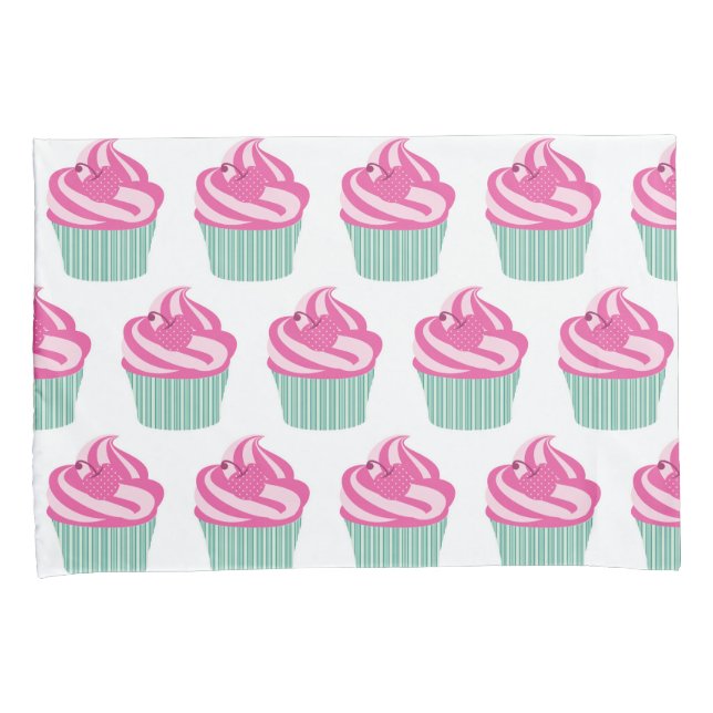 Cute Pink Cupcakes Pattern Pastel Pink and White Kissenbezug (Vorderseite-Rechts)