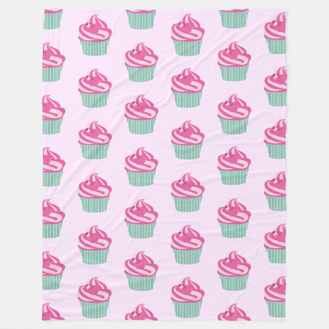 Cute Pink Cupcakes Pattern Pastel Pink Fleecedecke (Vorderseite)