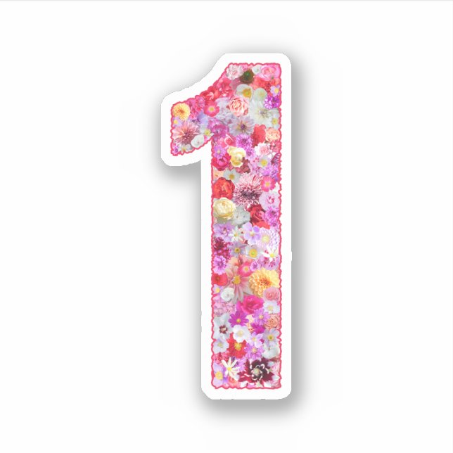 Cute Pink Decorative Botanical Floral Number 1 Aufkleber (Vorderseite)