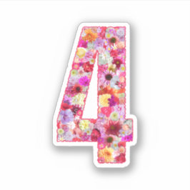 Cute Pink Decorative Botanical Floral Number 4 Aufkleber