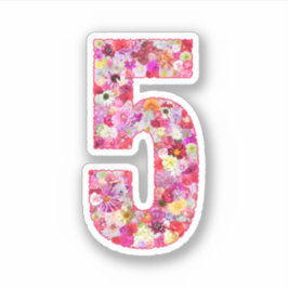 Cute Pink Decorative Botanical Floral Number 5 Aufkleber