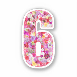 Cute Pink Decorative Botanical Floral Number 6 Aufkleber