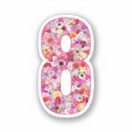 Cute Pink Decorative Botanical Floral Number 8 Aufkleber