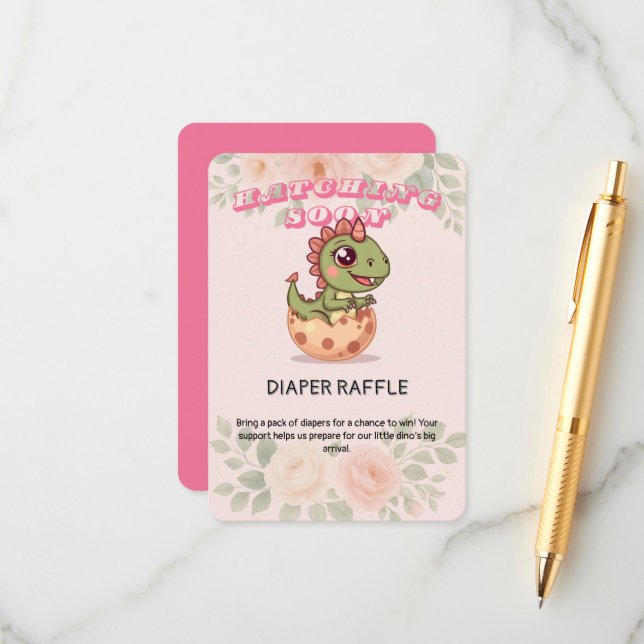 Cute Pink Dino Hatching Soon Begleitkarte (Vorderseite/Rückseite Beispiel)