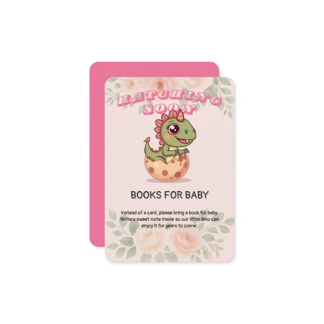 Cute Pink Dino Hatching Soon Begleitkarte (Vorderseite/Rückseite Beispiel)