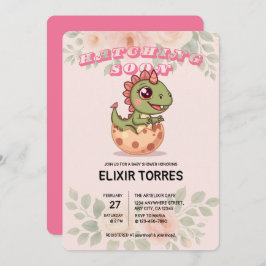 Cute Pink Dino Hatching Soon Einladung