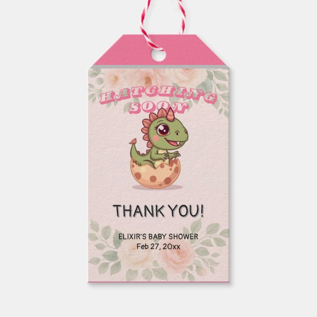 Cute Pink Dino Hatching Soon Geschenkanhänger (Vorderseite)