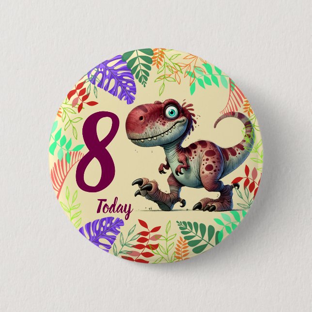 Cute Pink Dinosaur 8th Birthday Button (Vorderseite)