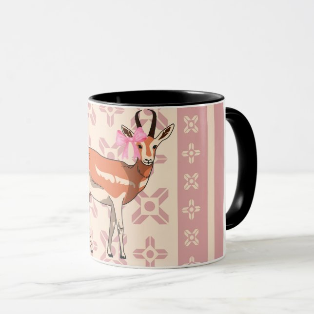Cute Pink Doe-patterned Christmas  Tasse (VorderseiteRechts)