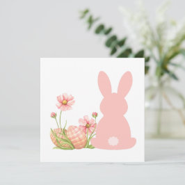 Cute Pink Easter Bunny with Spring Flowers Dankeskarte