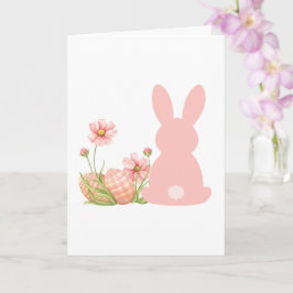 Cute Pink Easter Bunny with Spring Flowers Karte