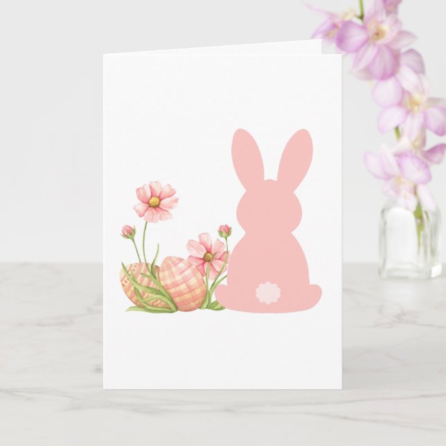 Cute Pink Easter Bunny with Spring Flowers  Karte (Orchidee)