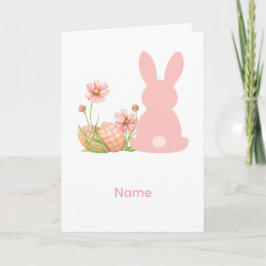 Cute Pink Easter Bunny with Spring Flowers Karte