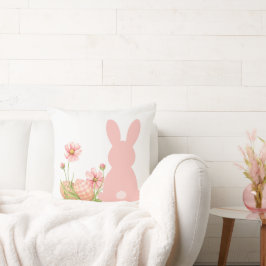 Cute Pink Easter Bunny with Spring Flowers Kissen