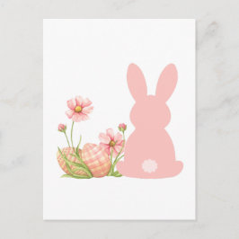 Cute Pink Easter Bunny with Spring Flowers Postkarte
