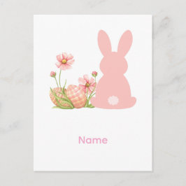 Cute Pink Easter Bunny with Spring Flowers Postkarte