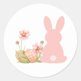 Cute Pink Easter Bunny with Spring Flowers Runder Aufkleber