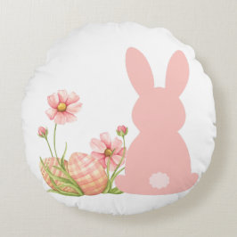 Cute Pink Easter Bunny with Spring Flowers Rundes Kissen