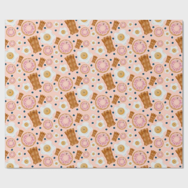 Cute Pink Eggs Bacon Donuts Seamless Geschenkpapier (Flach)
