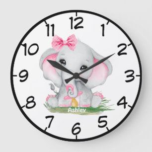 Cute Pink Elephant Pacie Girls Große Wanduhr