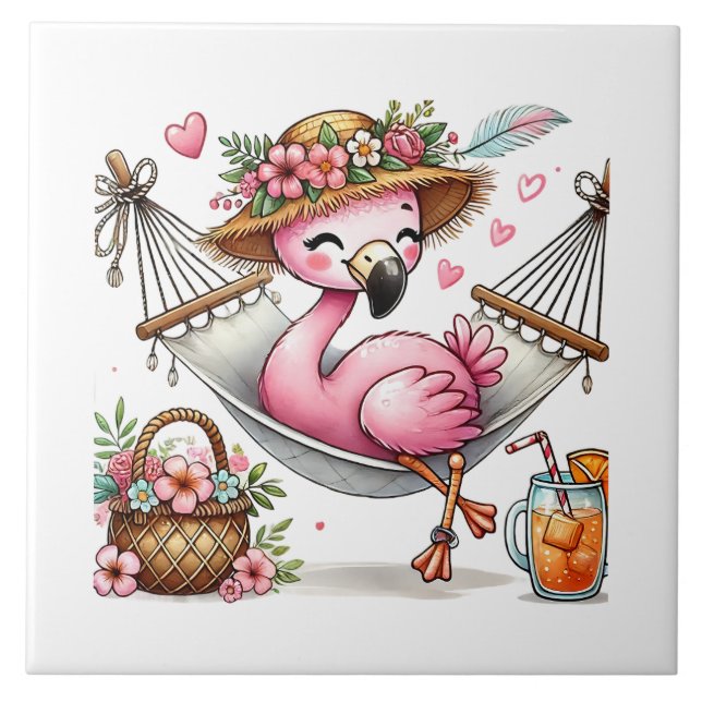 Cute pink flamingo beach lovers fliese (Vorderseite)