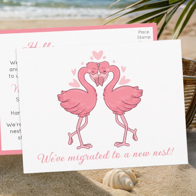 Cute Pink Flamingo Change of Address Tropical Love Postkarte (Von Creator hochgeladen)