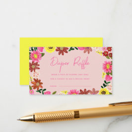 Cute Pink Floral Baby Shower Diaper Raffle Ticket Begleitkarte