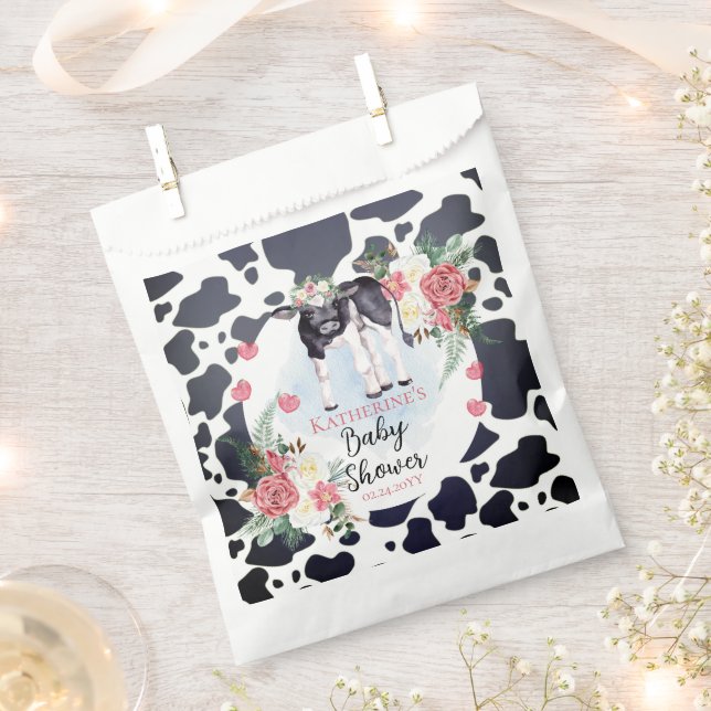 Cute Pink Floral Holy Cow Girl Baby Shower Geschenktütchen (Ausgeschnitten)