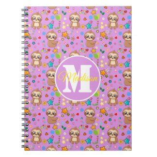 Cute Pink Floral Sloth Pattern Notizblock