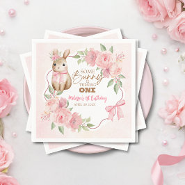 Cute Pink Floral Some Bunny Turning One Birthday Serviette