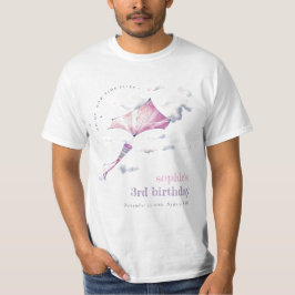 Cute Pink Flying Kite Sky Clouds Birthday Family T-Shirt