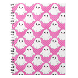 Cute Pink Ghost Pattern Kawaii Halloween Spiral  Notizblock