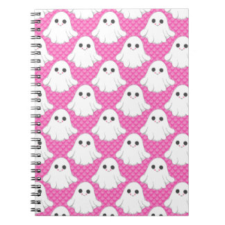 Cute Pink Ghost Pattern Kawaii Halloween Spiral  Notizblock