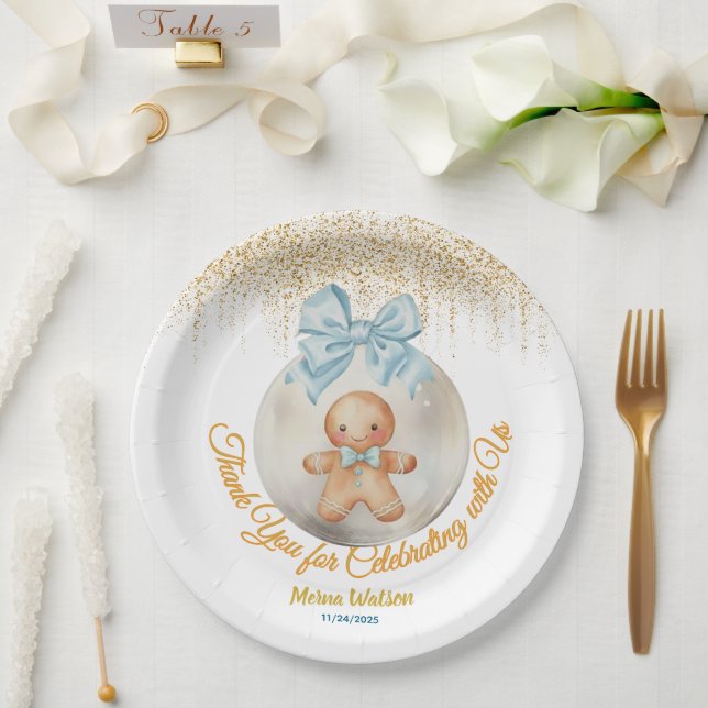 Cute Pink Gingerbread   boy Bauble Christmas  Pappteller (Hochzeit)