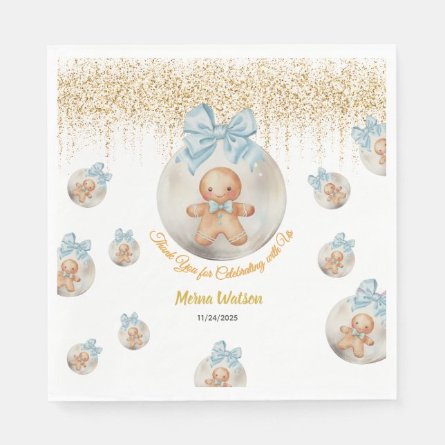  Cute Pink Gingerbread boy in Christmas Bauble  Serviette (Vorderseite)