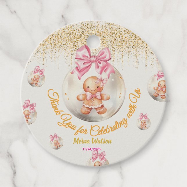 Cute Pink Gingerbread Girl Bauble Christmas Baby  Geschenkanhänger (Vorderseite)