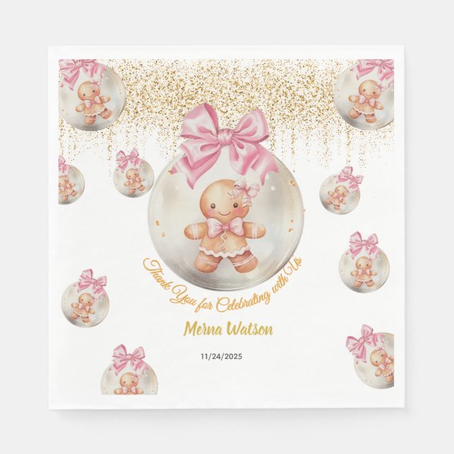  Cute Pink Gingerbread Girl in Christmas Bauble  Serviette (Vorderseite)
