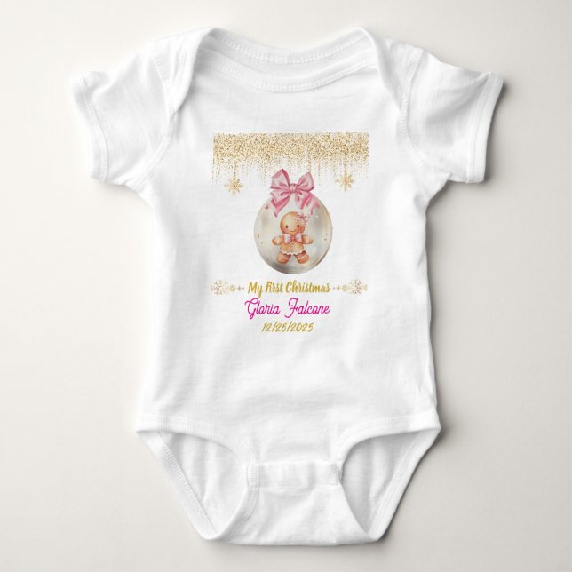 Cute Pink Gingerbread Girl My First Christmas Baby Strampler (Vorderseite)