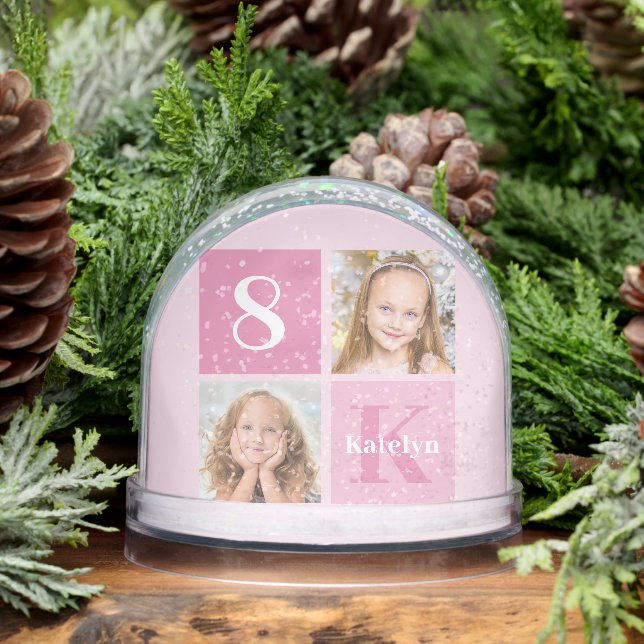 Cute Pink Girl Photo Collage Custom Christmas Gift Schneekugeln (Winter)