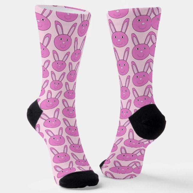Cute Pink Girly Bunny Face Spring Easter Patterned Socken (Gewinkelt)