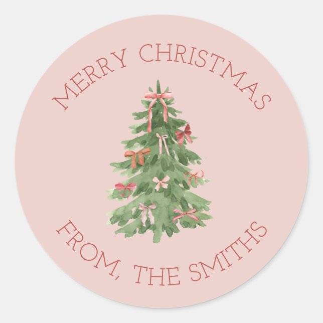 Cute Pink Girly Christmas Tree Gift Stickers (Vorderseite)