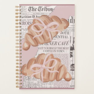 Cute ,pink ,girly planner with croissants . planer