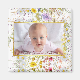 Cute Pink gold Floral Watercolor Baby Girl Photo Magnet