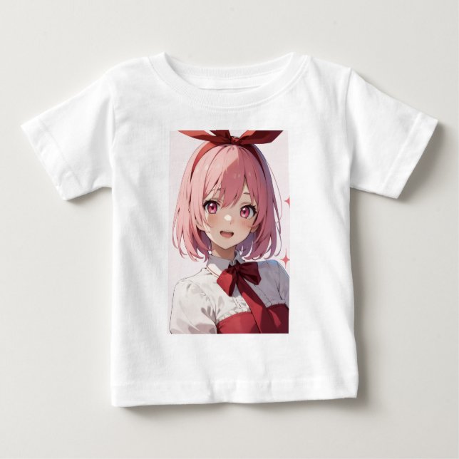 Cute Pink-Haired Anime Girl Illustration Baby T-shirt (Vorderseite)